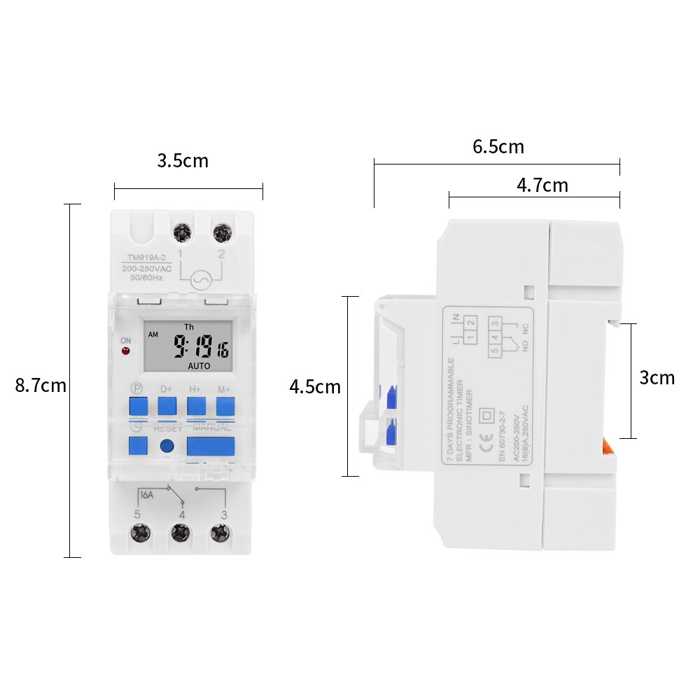 DIN Rail 5 PINS SPDT Digital Programmable Time Switch Relay Electronic Timer Clock AC 110V 220V DC 5V 12V 24V Russian Panel