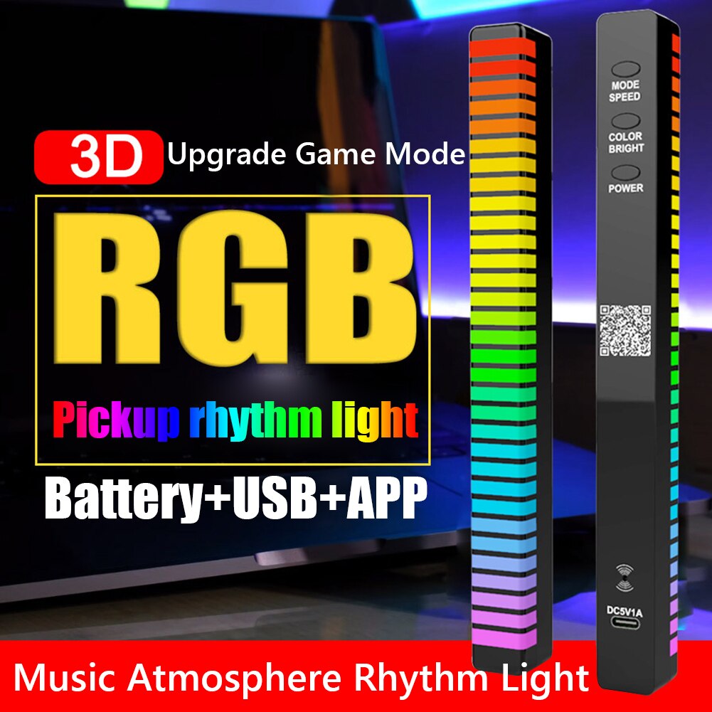 LED Pickup Rhythm Strip Light USB 5V Rechargeable Battery APP Control 3D RGB Colorful Tube Lamp for Car Party Music Atmosphere