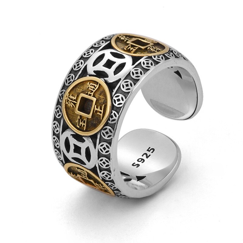 Retrò portafortuna Pixiu Charms porta fortuna ricchezza Feng Shui bestia tesoro amuleto aperto regolabile Buddha anelli gioielli regali maschili