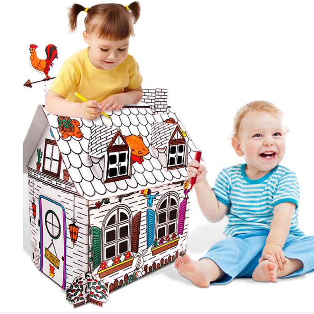 Børnefarvet graffiti legehus male legetøj børn håndmalet legetøj pap farvelægning håndværk pædagogisk legetøj