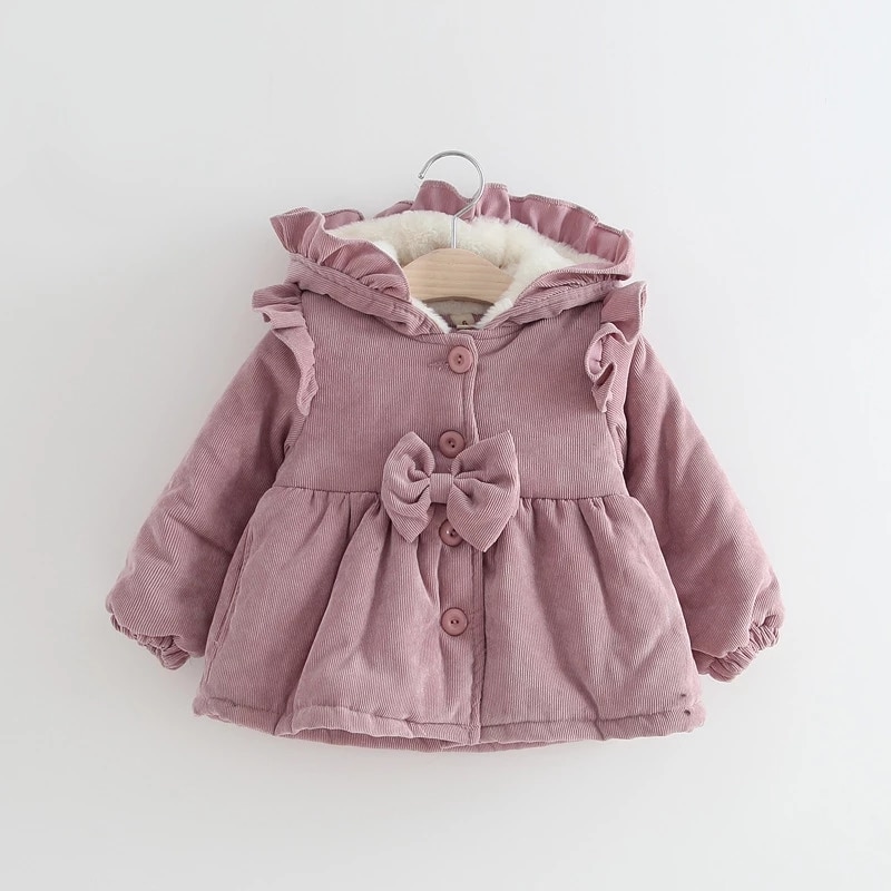 Abrigo con capucha de manga larga a la para niñas pequeñas, chaqueta de Color sólido cálido para invierno