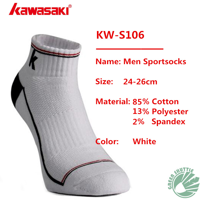 Chaussettes de badminton kawasaki authentiques pour hommes et femmes, absorbant la transpiration et respirantes pour le sport: Kw -s106- blanc