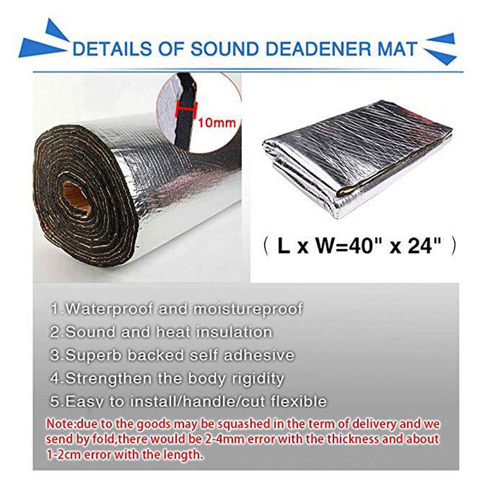 10mm Car Truck Firewall Heat Sound Deadener Insulation Mat Noise Insulation Wool Car Heat Sound Thermal Proofing Pad 40x24Inch