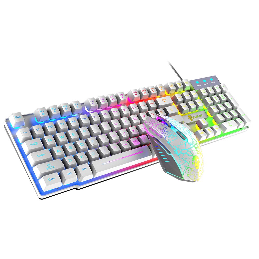 2400DPI LED RGB Backlight Keyboard 2400DPI 6 Buttons USB Ergonomic Wired Gaming Keyboard for PC Laptop Computer Gamer: White