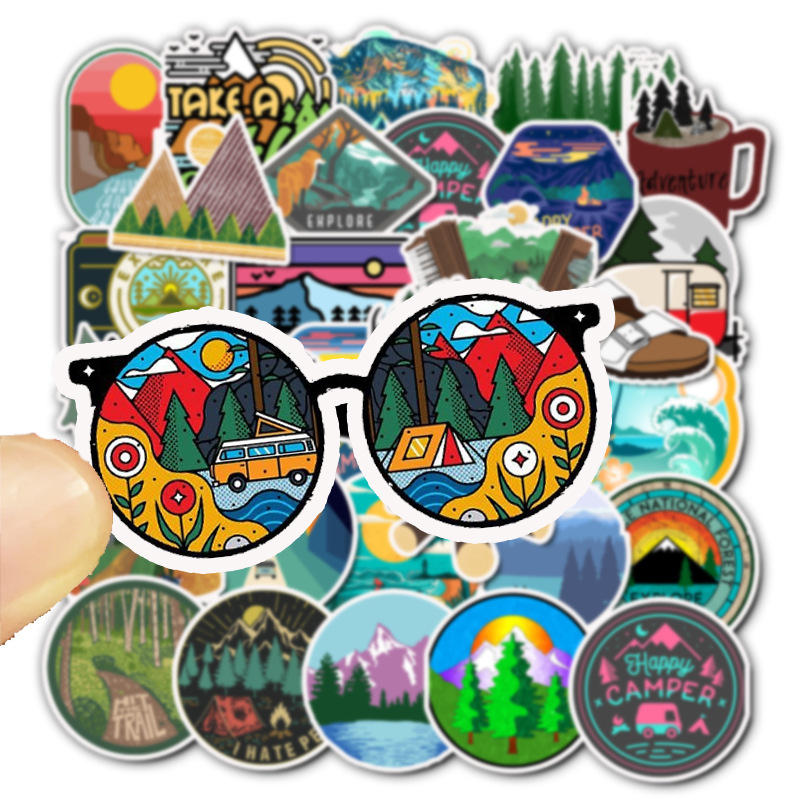 50 PCS Camping Travel Stickers Adventure Outdoor Landscape Sticker Scrapbooking Waterproof Sticker For Laptop Travel Case Fridge