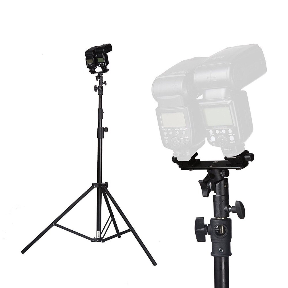 Double Twins Dual Shoe Swivel Lamp Bulb Speedlight Flash Light Holder with Umbrella Socket for Studio Video Photography