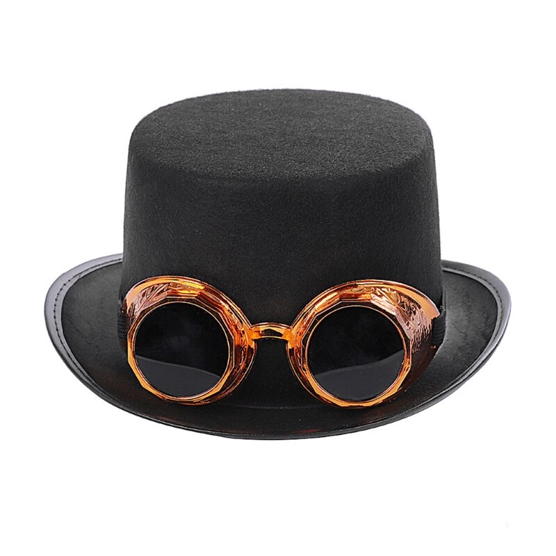 Chapeau gothique style Steampunk victorien avec lunettes détachables, casquette de Jazz en plastique Non tissé, Costume de carnaval Cosplay d&#39;halloween: Or