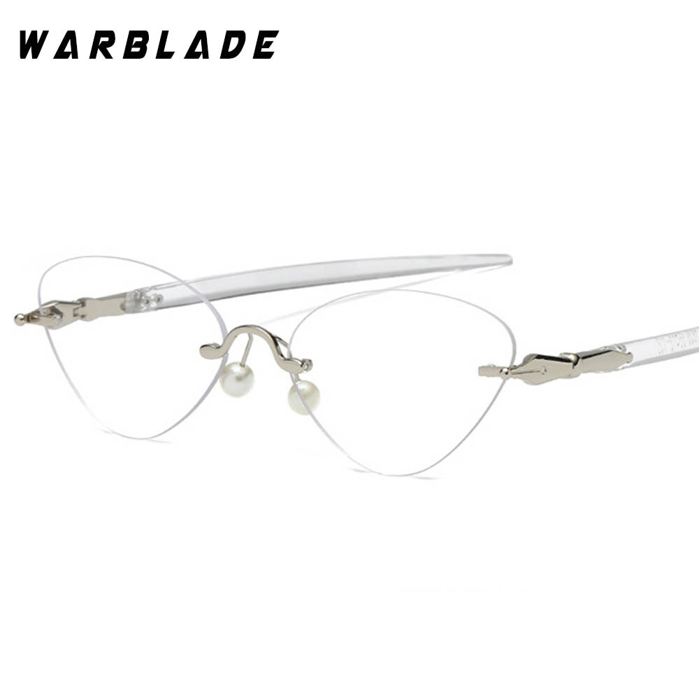 Eyeglasses Rimless Cat Eye Clear Lens Glass Transparent Eye Glasses Frames For Women Eyewear Optical Spectacles: clear clear