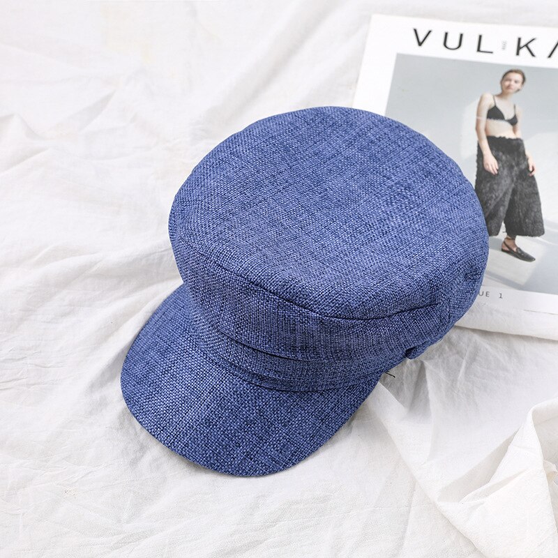 Flat Top Sailor Captain CapSpring Summer Men Women Cap Cotton Linen Beret Men Women Newsboy Cap Artist Painter Beret Cap: Blue