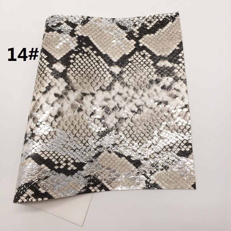 Tela metálica de piel sintética de serpiente, hojas de cuero sintético, para hacer lazos, R2033A, 21x29cm, 1 unidad: 14