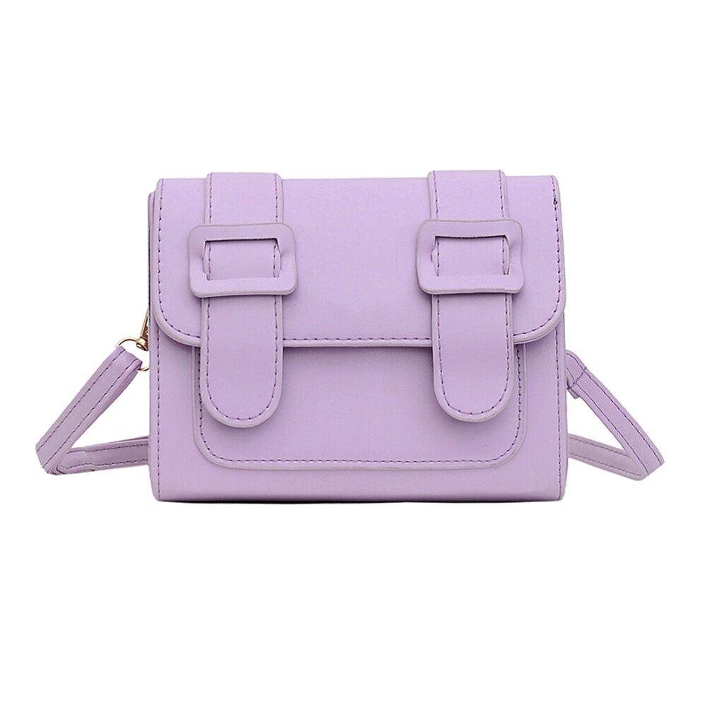 Kvinnor pu läder axelväskor bälte spänne liten fyrkantig casual flik crossbody messenger handväskor: Lila