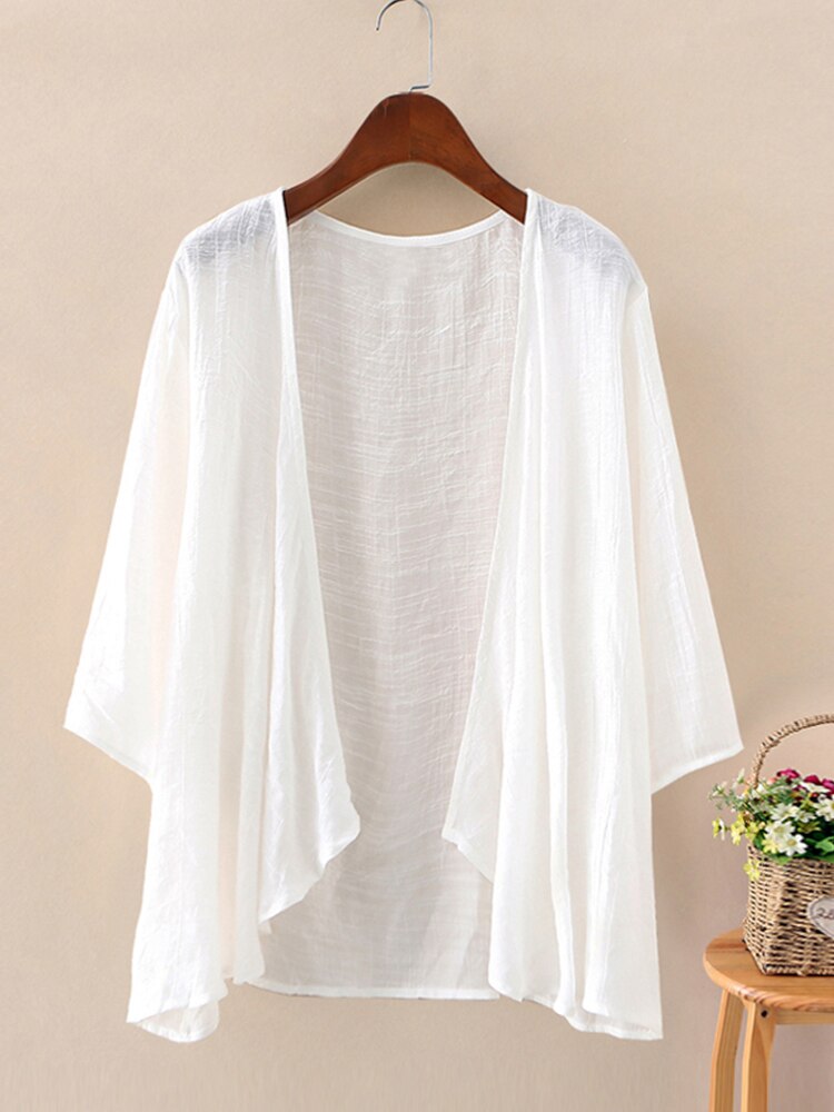 fest Strickjacken Frauen Sommer Bluse 2023 ZANZEA lässig Langarm Blusas Weibliche Dünne Tunika Spitzen Kimono Kap Plus Größe