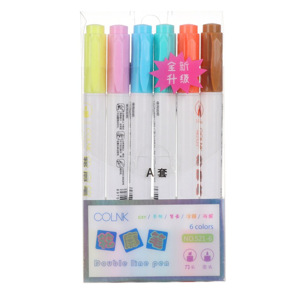 Double Line Outline Metallic Markers Magic Shimmer Paint Pens for Kids Adults Drawing Marker Pen Art Painting Learning Supplies: Double head 6Pcs A