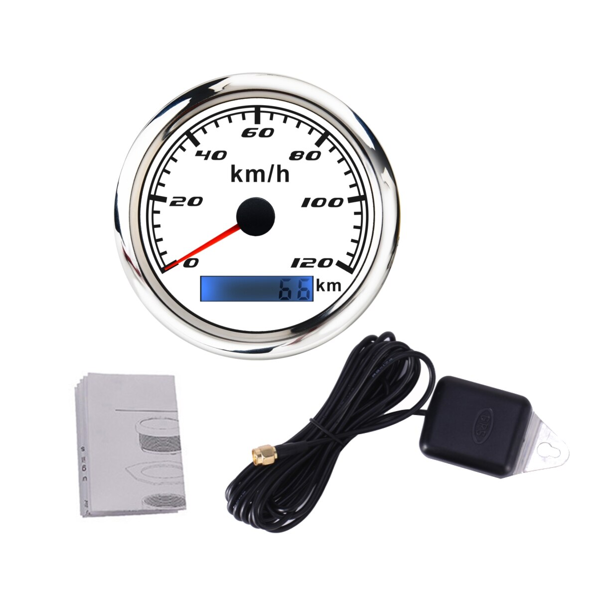 85mm gps speedometer digital måler 30 60 120 200 kmh kilometerteller til marinebåtbil atv lastebil rød bakgrunnsbelysning med gps antenne: 0-120 kmh 001