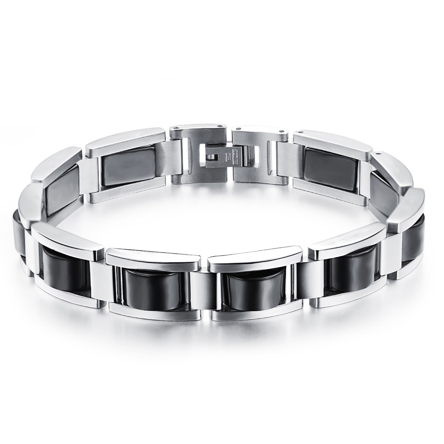 Pulsera magnética ajustable para hombre, de acero inoxidable, pulsera de titanio negro, pulsera magnética para amigos: Platinado