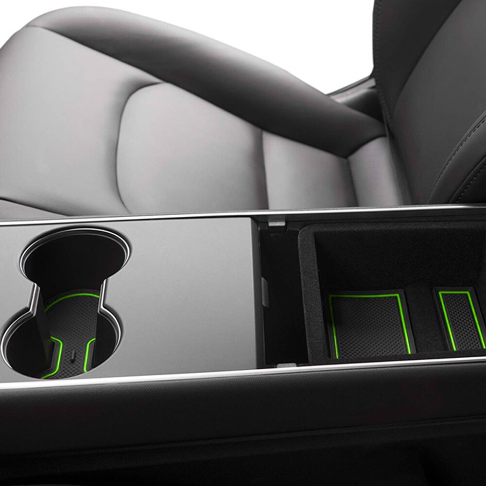 Tey 7 st/set för tesla modell tre biltillbehör grind spår dyna dörr spår gummimatta mittkonsol mugghållare modell 3