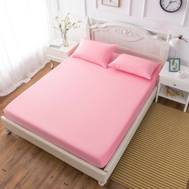 Bed Fitted Sheet Elastic Sheets Polyester & Cotton Single Twin Full Queen King: Pink / 120cmX200cm