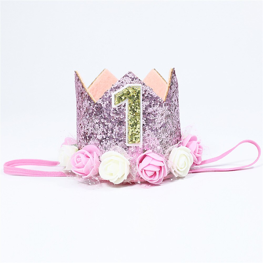 1st fødselsdag krone hat baby 1 2 3 år gammel fødselsdag blomst kronhuer baby shower fødselsdagsfest dekorationer hår tilbehør: Stil 5