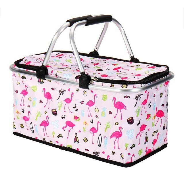 30L Tragbare Isolierte Mittagessen Tasche Kasten Falten Karikatur Gedruckt Mittagessen Tasche Picknick Tote Kühltasche Lebensmittel Wein Kasten: Schwarz