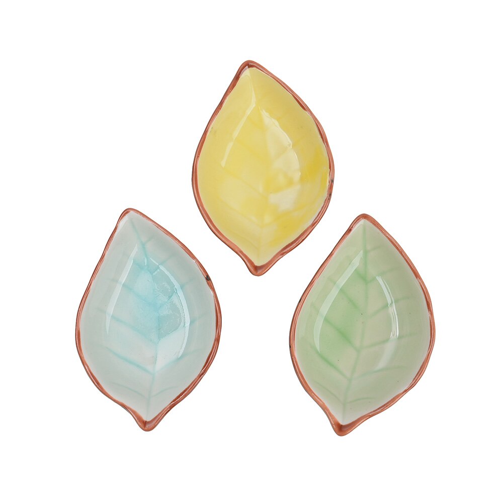 Folha forma tempero prato criativo gelo crack esmalte cozinha tigela pequenas placas para aperitivos lanche prato 10*7.5*3cm