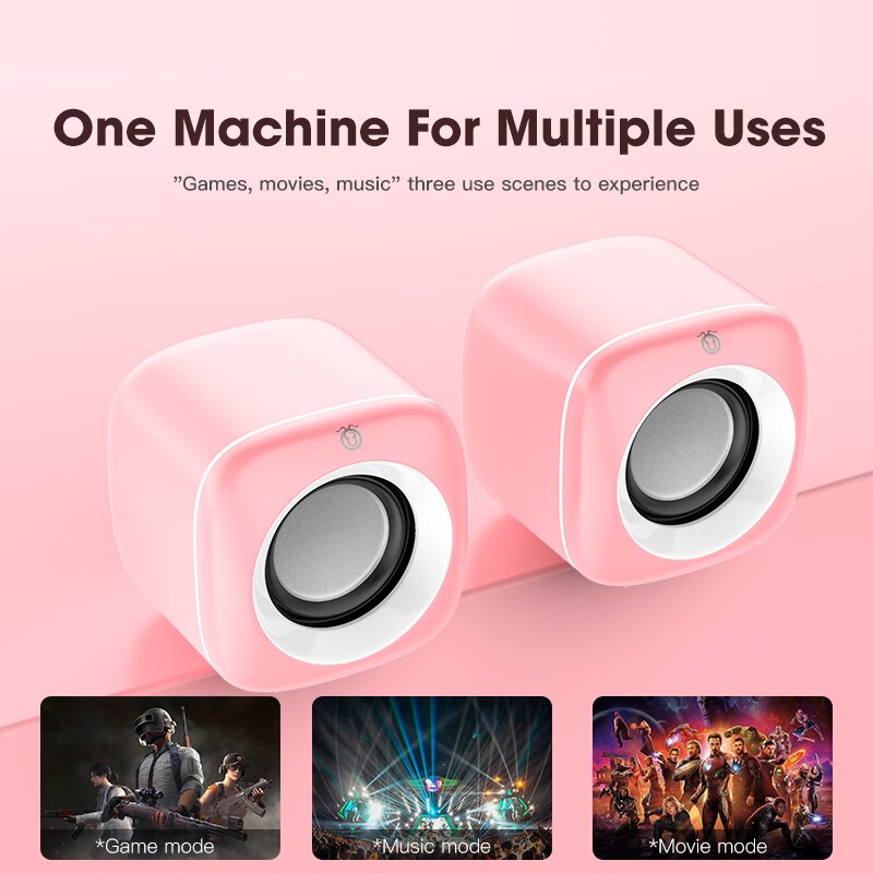 Pink Computer Speakers for Laptop PC Cute Subwoofer Column Surround Sound Music Player Audio Loudspeaker Home Theater Speaker