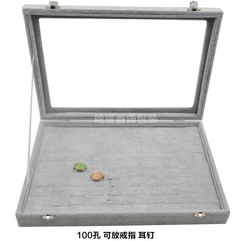 Big Velvet Gray Carrying Case with Glass Cover Jewelry Ring Display Box Tray Holder Storage Box Organizer Earrings Ring Bracelet: style 6