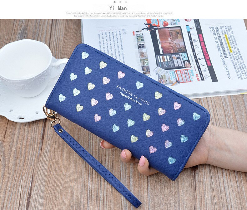 Women's Wallets Women's Long Zippers Korean Student Polka Dot Wallets Large Capacity Hand Bag Soft Wallets: Dark Grey