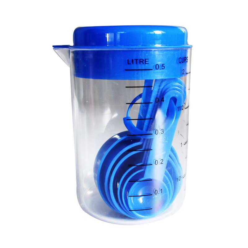 7 unidades/juego medidores de utensilios de cocina, taza medidora de plástico azul y rosa, cucharas graduadas para cocina, hornear café