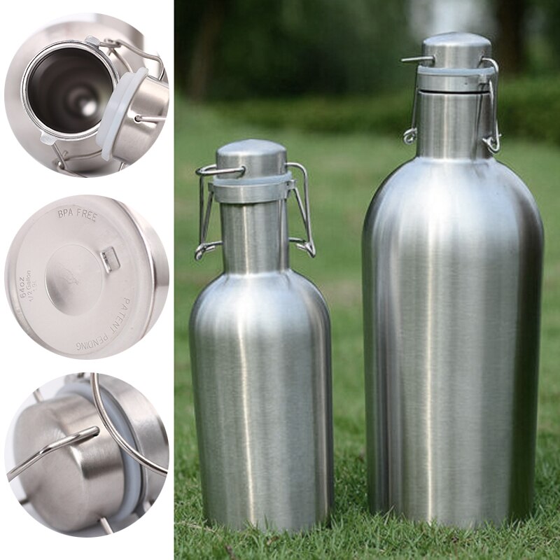 Mayitr 1pc 1l/2l 32oz/64oz vannflaske i rustfritt stål vann øl termos growler utendørs isolasjonsfat til sportsflaske