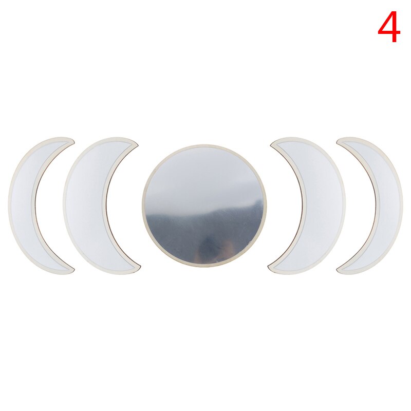 3/5Pcs Natuurlijke Decor Acryl Moonphase Spiegels Interieur Houten Maan Fase Spiegel Bohemian Muur Decoratie Voor Kamer: N4 5PCS