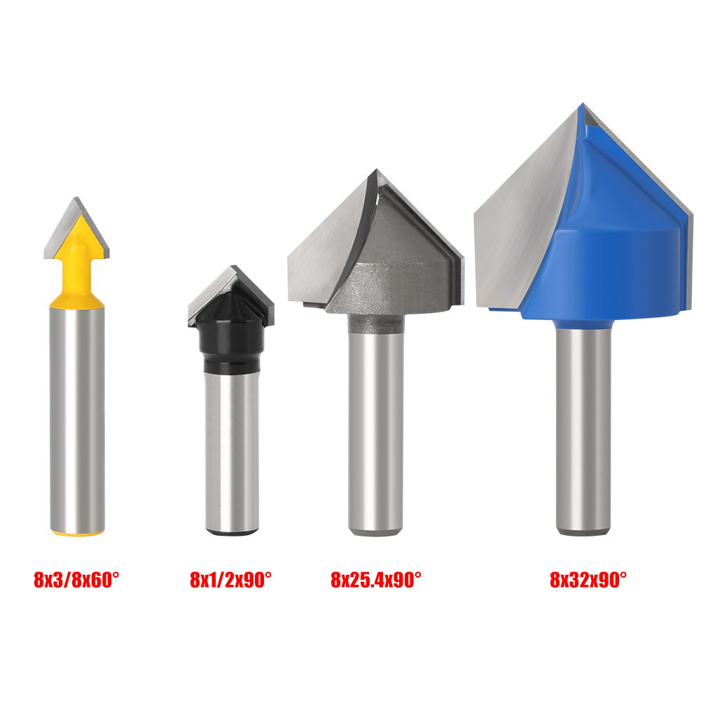 1pc 8mm Shank 90 Degree V Groove Template V-Groove V Grooving Router Bit cleaning flush trim corner round cove box bits tools