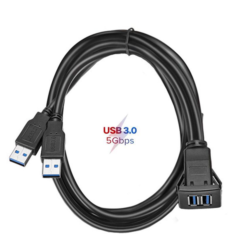 ABS Shell Buckle Type Dual Port USB 3.0/2.0 Male To Female Car, Ship, Motorcycle Instrument Panel Extension Waterproof Cable 1m