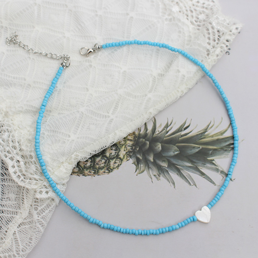 Fröpärlor sälja hjärta naturligt choker koreanskt trendigt färgglatt hänge halsband sommar handgjort strand boho femme smycken: Rödbrun