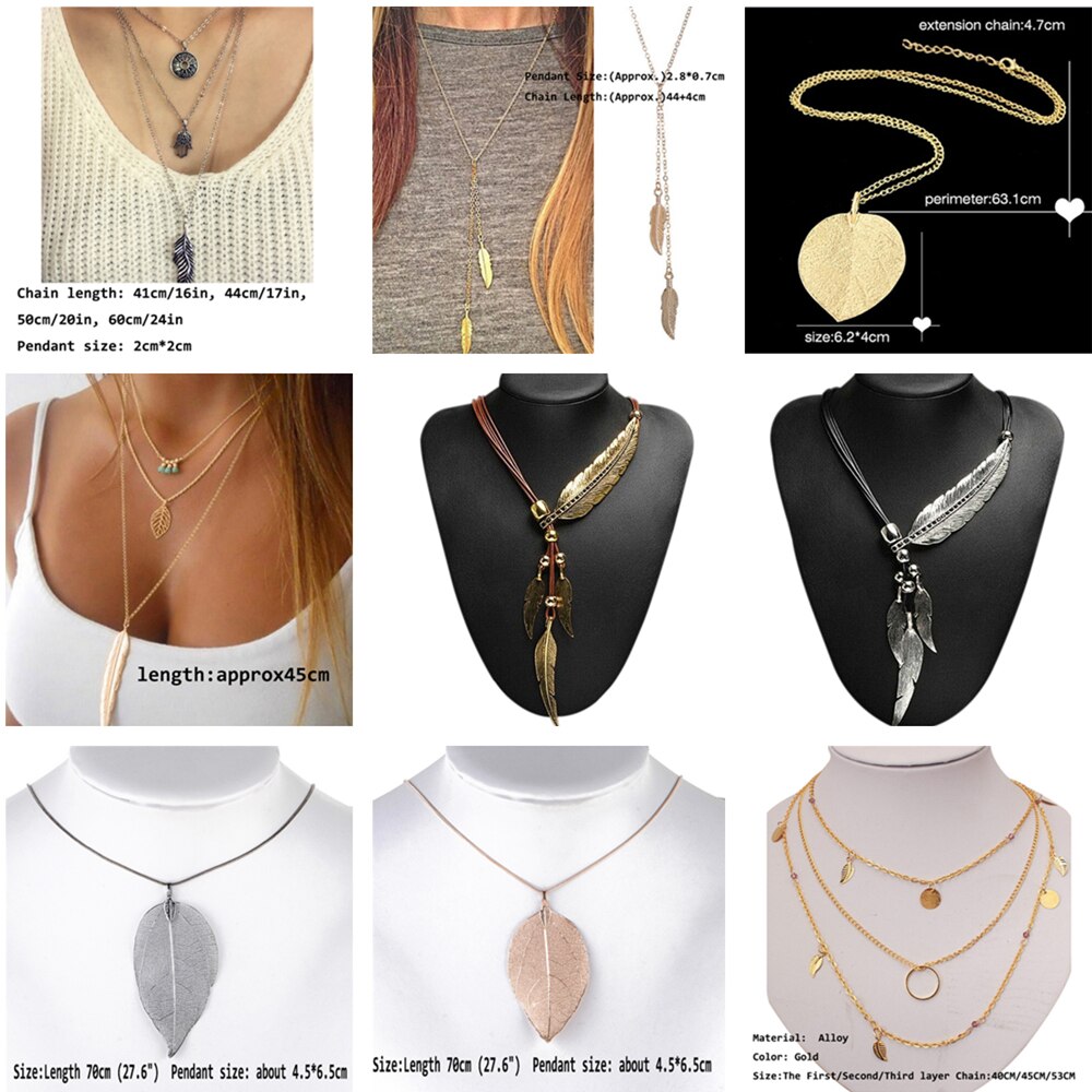 Simple Classic Pendant Necklace Feather Necklace Long Sweater Chain Statement Jewelry Choker Necklace For Women Leaf Chocker