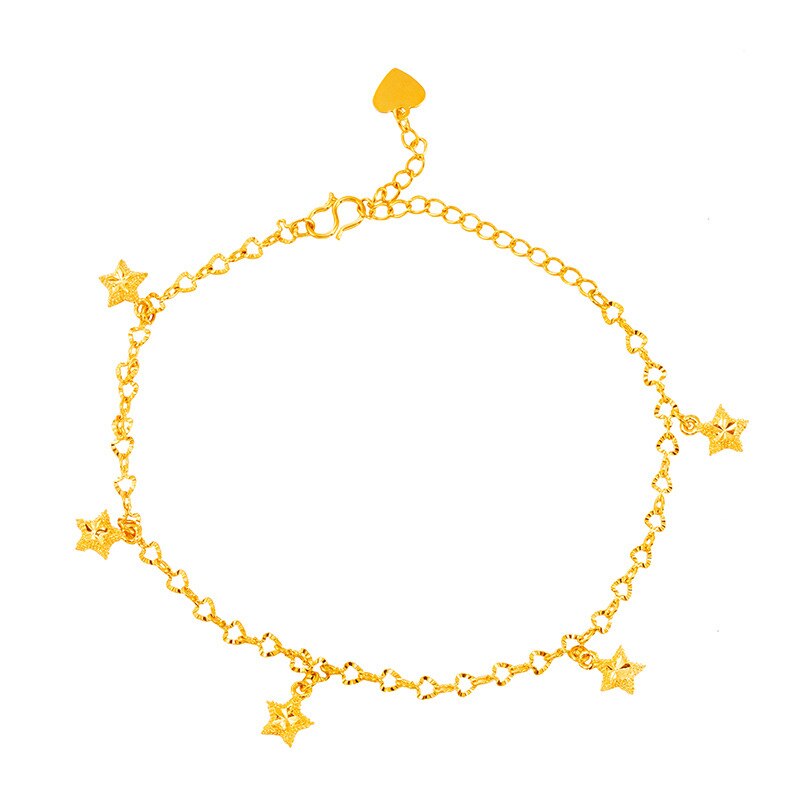 Qeenkiss AK504 Fijne Sieraden Mode Vrouw Bruid Verjaardag Huwelijkscadeau Vintage Hart Ster Pinda 24KT Gold Strand Enkelbandje