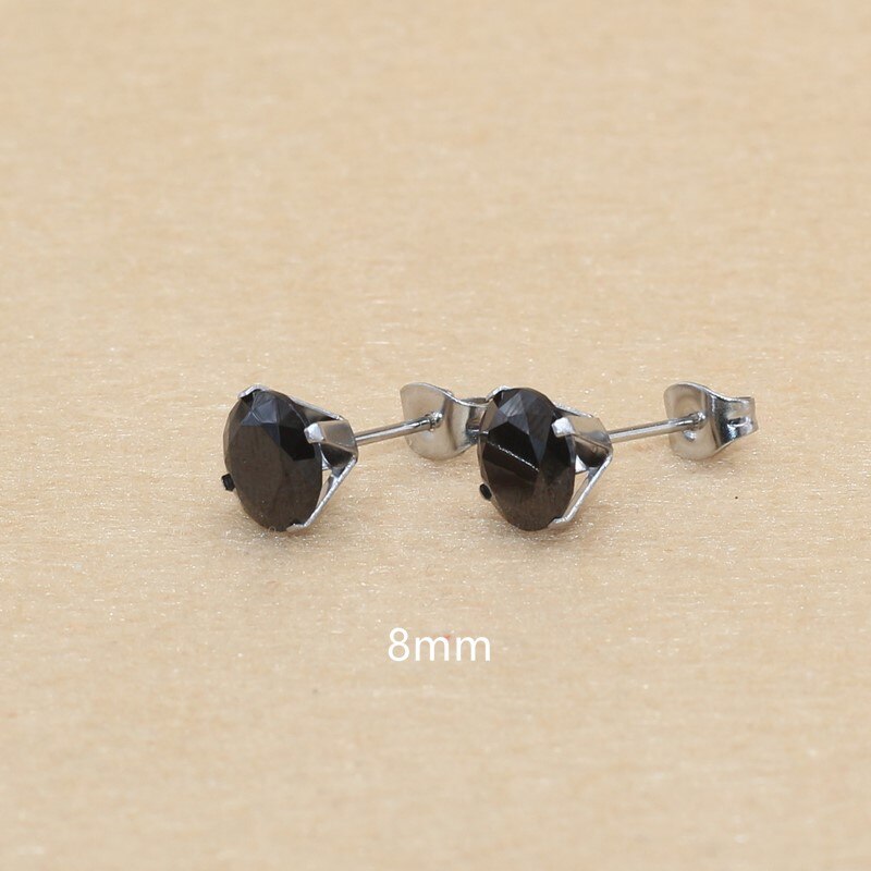Size 3mm to 8mm 316L Stainless Steel Black Round Zircon Stud Earrings No Fade Allergy Free Brief Jewelry: Light Yellow Color