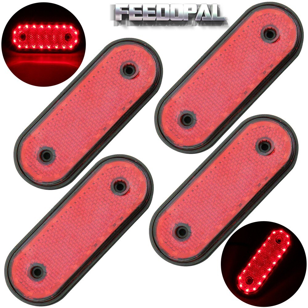 FEEDOPAL 4X 20 LED Oval Red Side Marker Indicator Signal Light Clearance Lamp Car Caravan Truck Trailer Lorry Van 24V