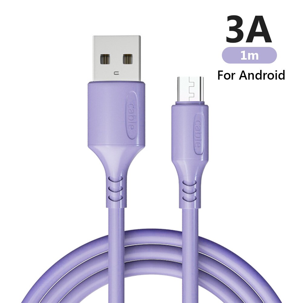 1m 3A USB Typ-C Android Mikro Flüssigkeit Silikon Schnelle Ladekabel Daten synchronisieren Für IPhone Samsung Huawei ehre Xiaomi Redmi: For Android lila