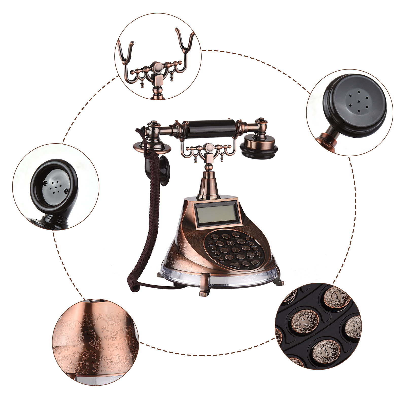 Corded Phone Vintage Retro Style Telephone Desk Landline Phone Support Hands-Free/Redial/Flash/Speed Dial/Ring Volume Control