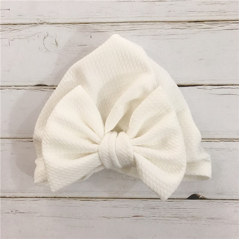 1pcs Solid Cotton Big Bow Hat Baby Kids Headbands Soft Comfortable Cat Turban Children Hair Accessories: White