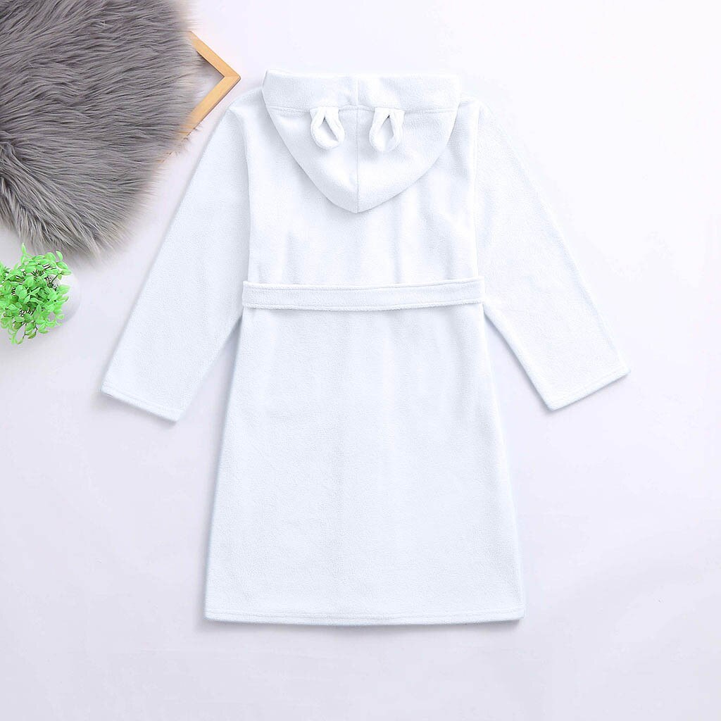 Toddler Boys Girls bathrobes children robe in cotton Solid Hooded Flannel Bathrobes Towel Night-Gown Sleepwear #WS
