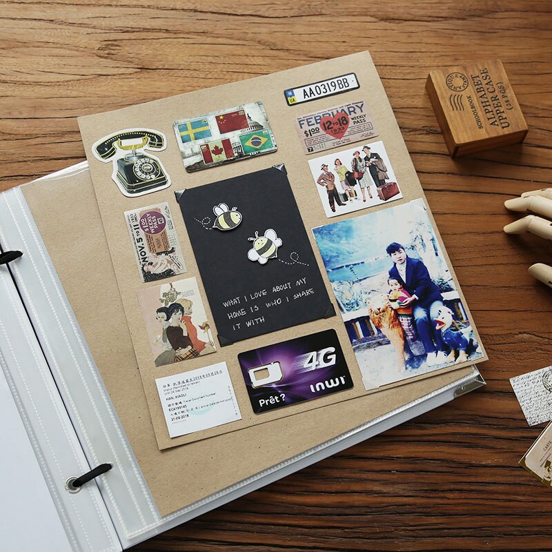 12Inch Photo Album Scarpbook Wedding Scrapbook Album Blank Cover Baby Cardboard Album Photo Travel Albums For Photos With PP Bag: Album-Kraft Sheet