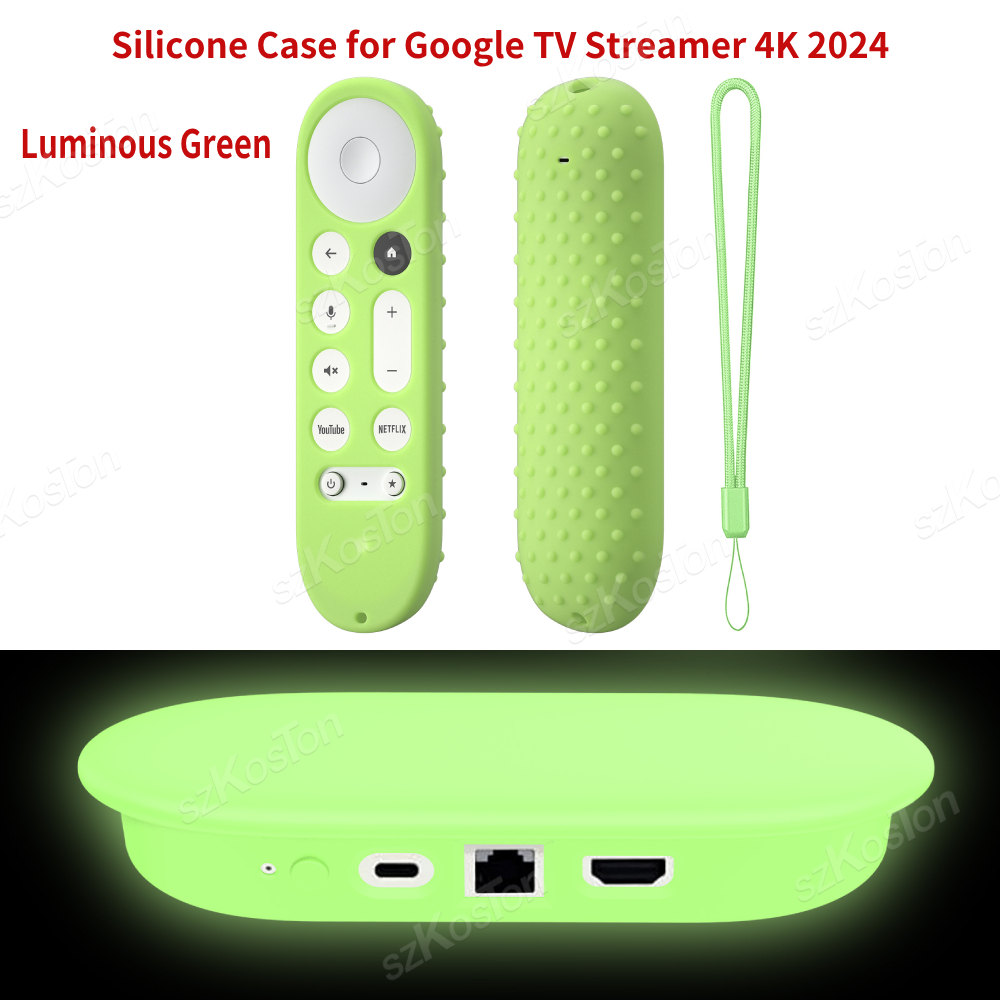 Silikonowe etui ochronne ze smyczą do Google TV Streamer 4K 2024 Voice Remote Control Anti-Slipping Protection Cover Shell: BŁĘKITNA