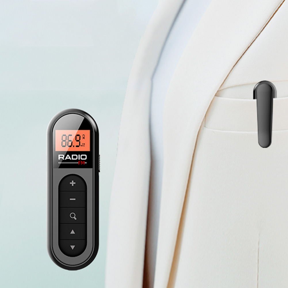 FM-Radio mit Hintergrundbeleuchtung, 76–108 MHz, Mini-Taschen-Clip-Radio mit 3,5-mm-Kopfhöreranschluss, persönliches Walkman-Radio für Spaziergänge, Joggen, Camping