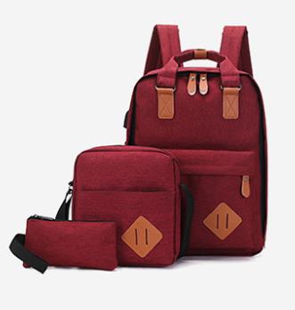 Nylon Men's 15.6 Inch Laptop Backpack Large-capacity 3Pcs/Set Travel Backpack Student Backpack Bag: HYABS0003-red