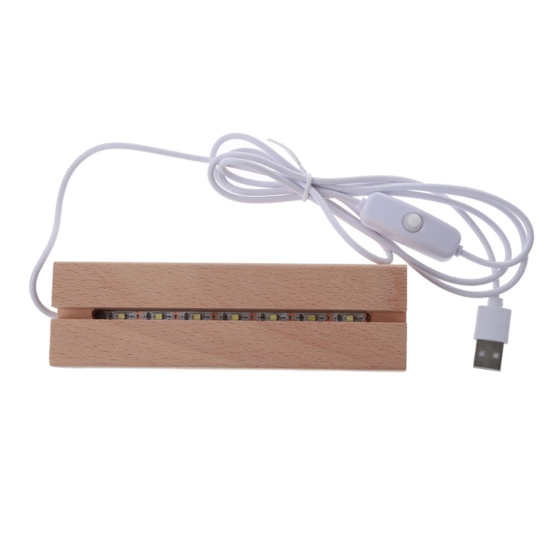 Resin Art Rectangle LED Lights Display Base Crystal Wooden Lighted Base Stand