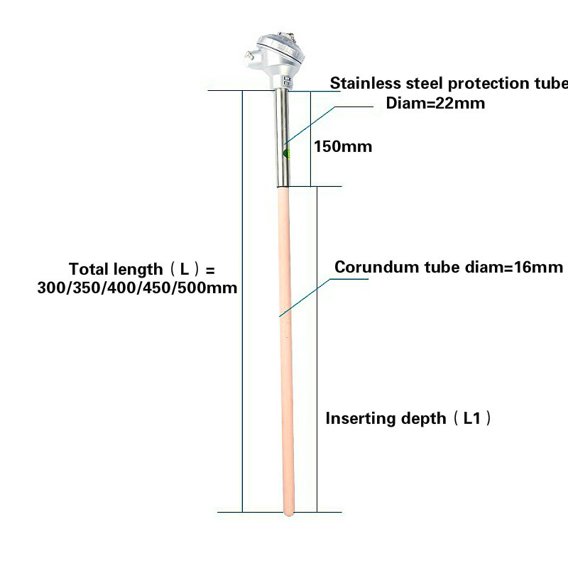 Sensor de temperatura termopar tipo K WRN-132 tubo cerámico de corindón de 300-500mm SUS304 1300 grados para horno de alta temperatura