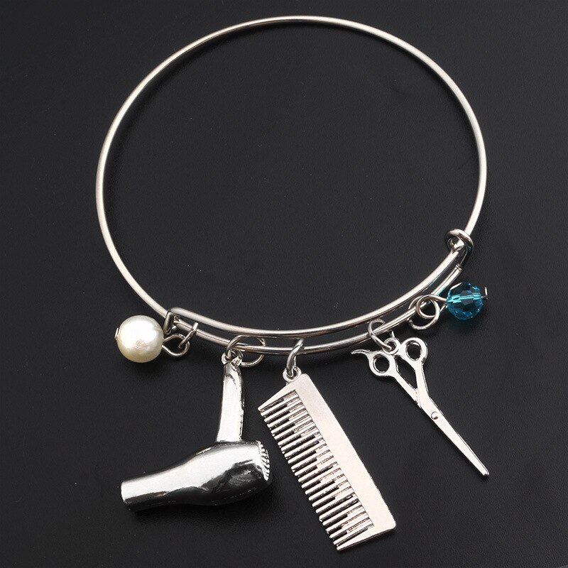 Steampunk Friseur Haar Stylist Schmuck Schere Kamm Armbänder Armreif für männer und frauen: Hellgelb Gold Farbe