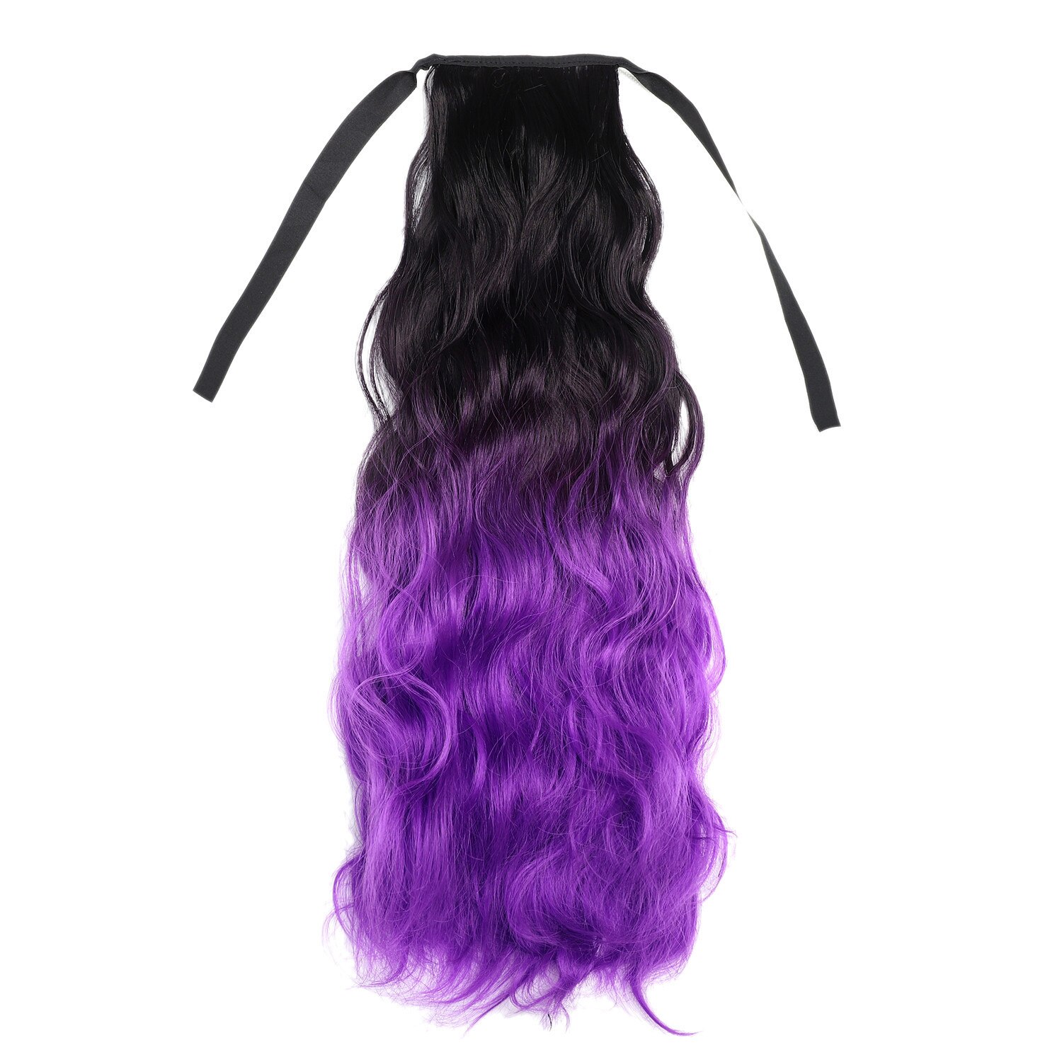 Ponytail Colorful Ombre Synthetic Ribbon Clip in Women Hair Extension Wavy Curly Hairpiece Pony Tail Blue Pink Purple Hairstyle: 2 Purple