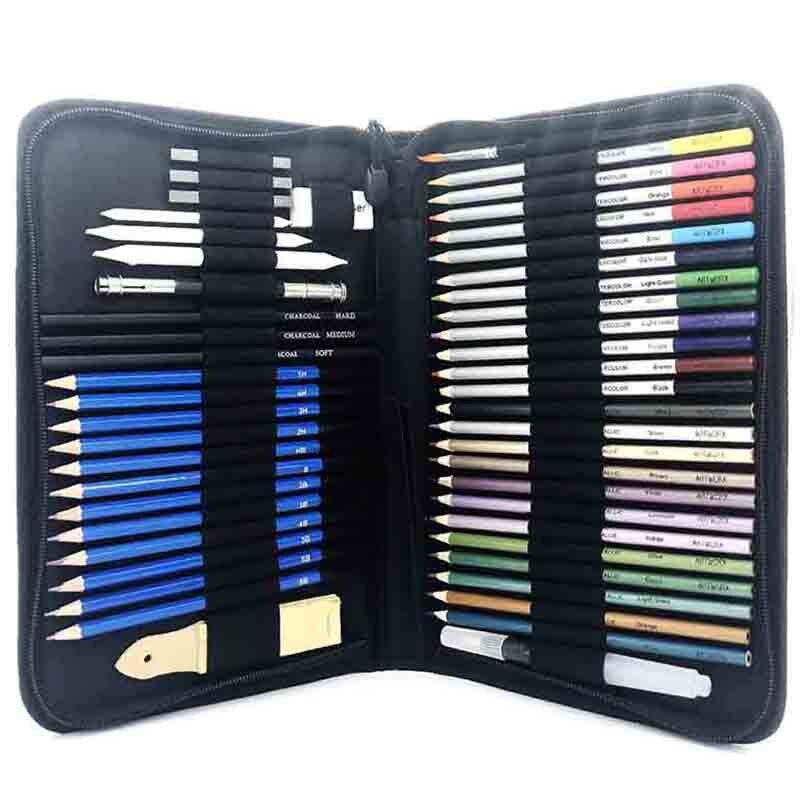 Sketch Drawing Pencil Set, 51 Sketch Color Pencil Painting Set, Drawing Set, Drawing Tools for Beginners Children A